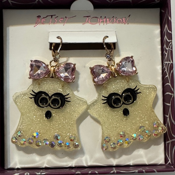 Betsey Johnson Glittery Ghost Earrings with Pink Accents - Picture 2 of 4